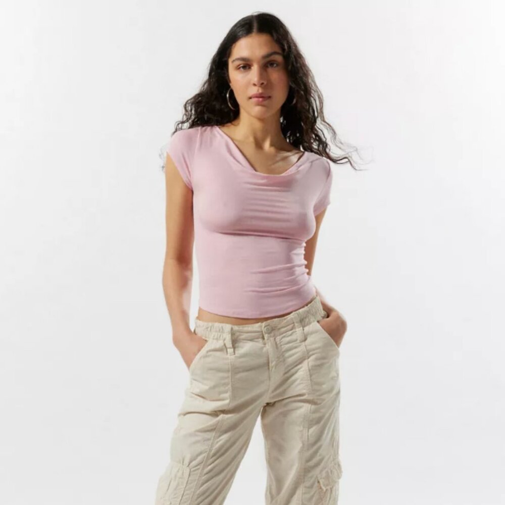 Uo Silence + Noise Lara Cowl Neck Top Pink